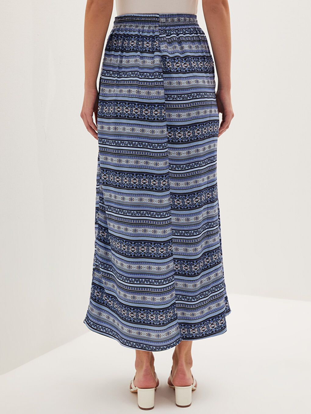 Elastic Waist Patterned A-Cut Belmando Fabric Women's Skirt-3