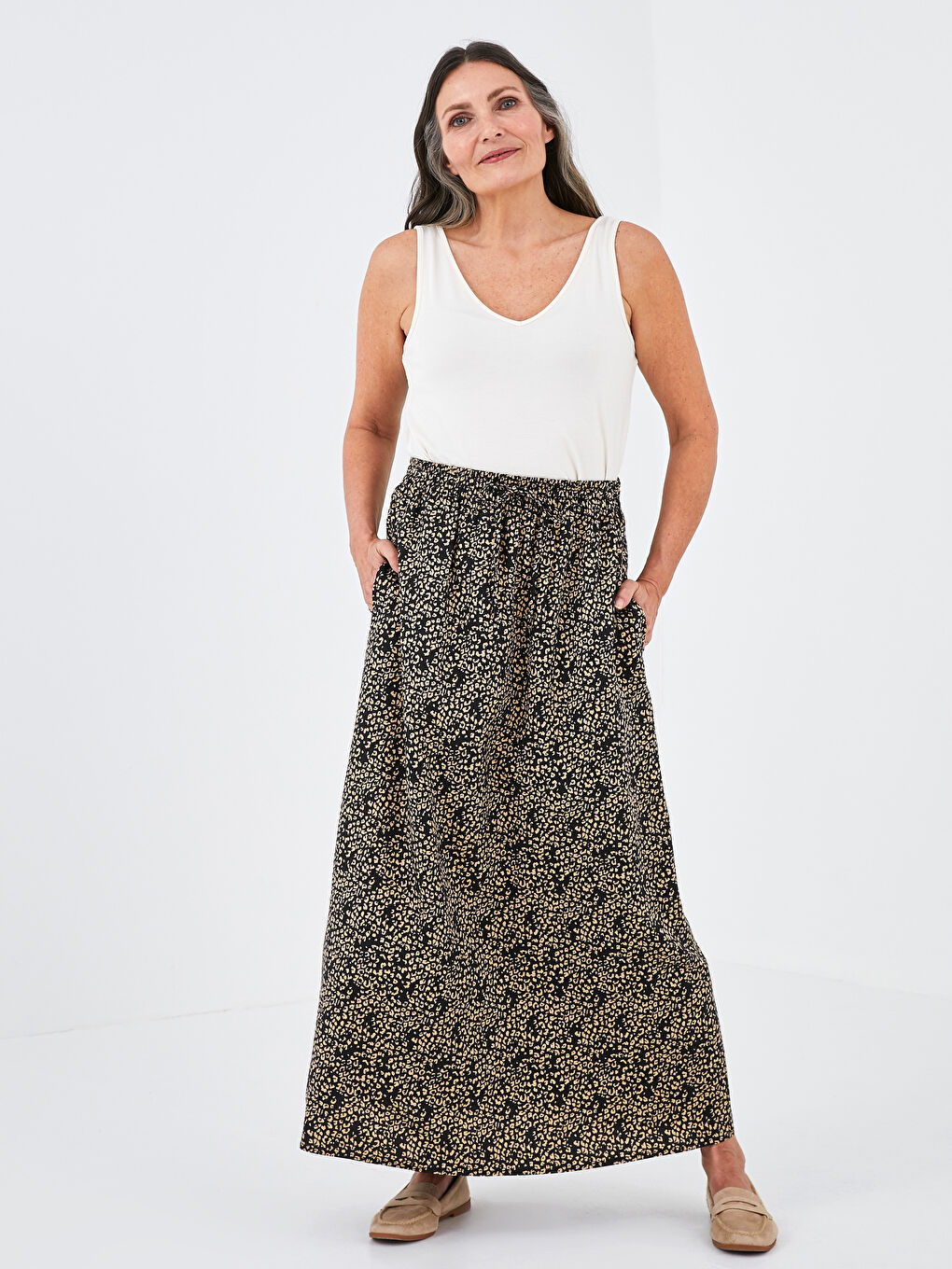 Elastic Waist Patterned A-Cut Belmando Fabric Women's Skirt -S1FY33Z8-LQJ
