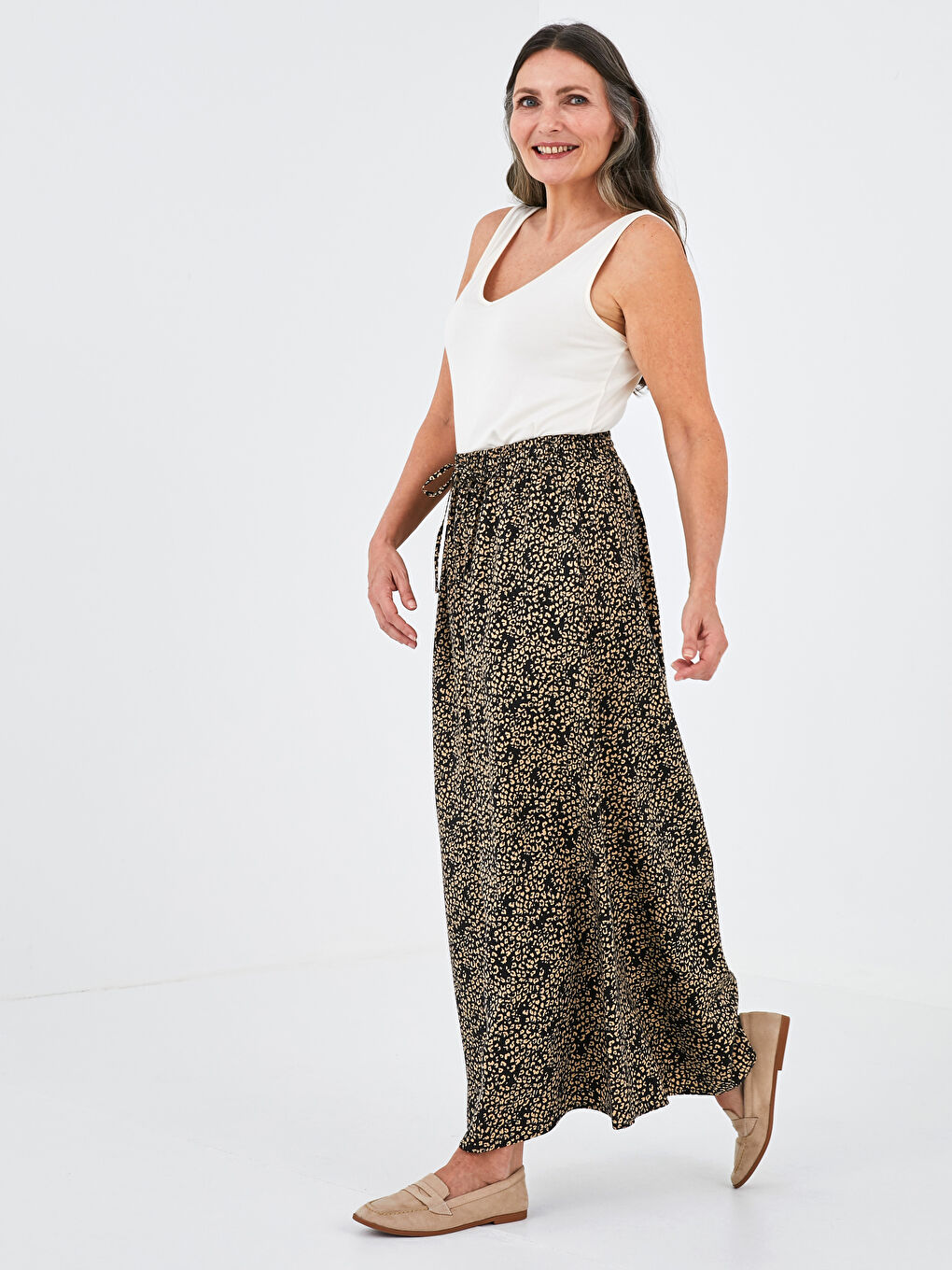 Elastic Waist Patterned A-Cut Belmando Fabric Women's Skirt -S1FY33Z8-LQJ