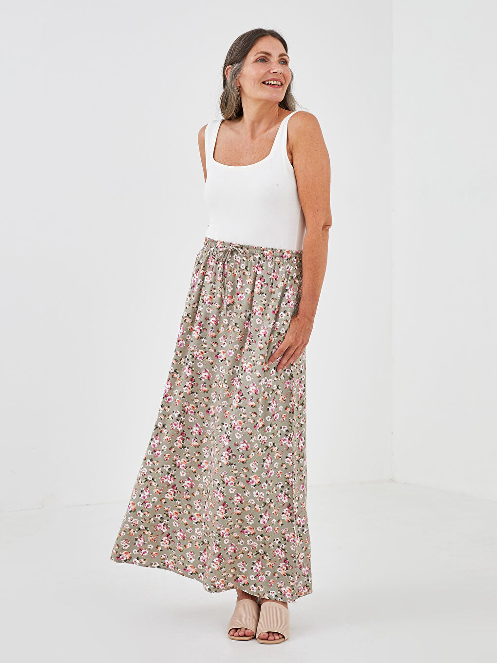 Elastic Waist Patterned A-Cut Belmando Fabric Women's Skirt-4