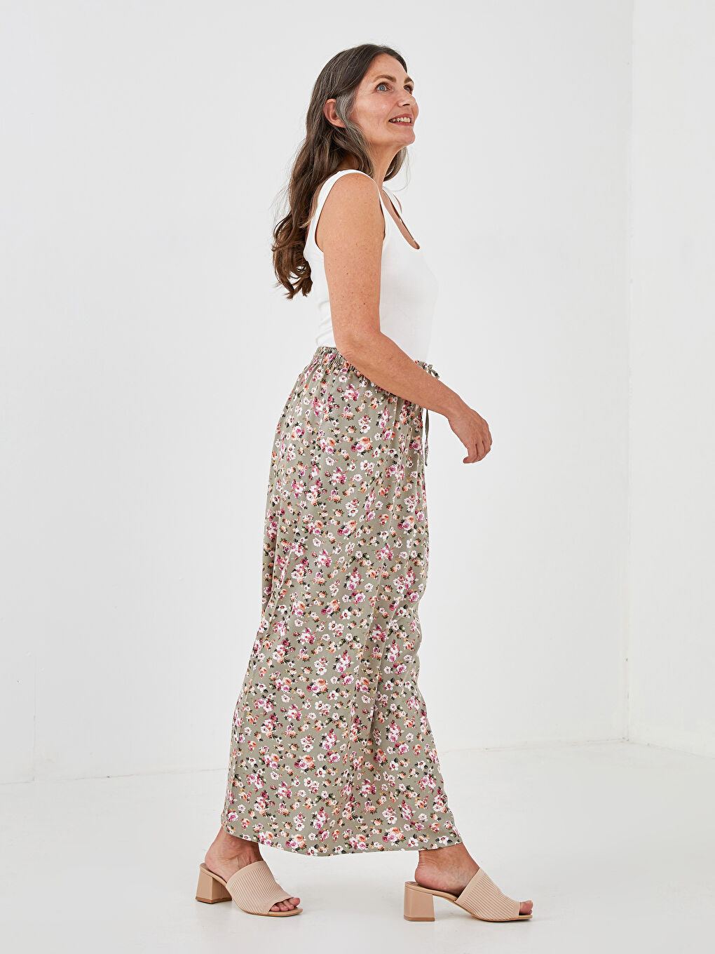 Elastic Waist Patterned A-Cut Belmando Fabric Women's Skirt