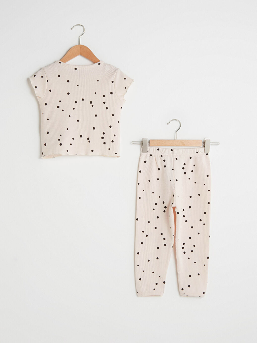 Bluză și Pantaloni Fetiță Bebeluș cu Mânecă Scurtă, Guler Rotund, Imprimeu Buline, Set 2 Piese-1