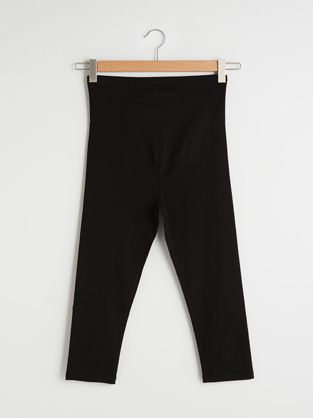 Siyah Karın Panelli Düz Pamuklu Hamile Tayt-4