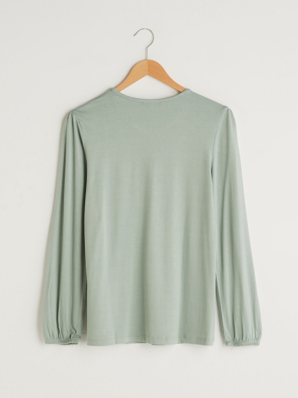 Yeşil Bisiklet Yaka Dantel Detaylı Uzun Kollu Krep Kumaş Kadın Bluz-5