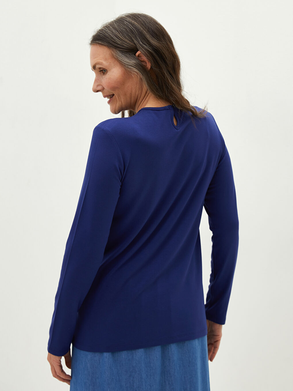 Crew Neck Embroidered Long Sleeve Viscose Women's Blouse-2