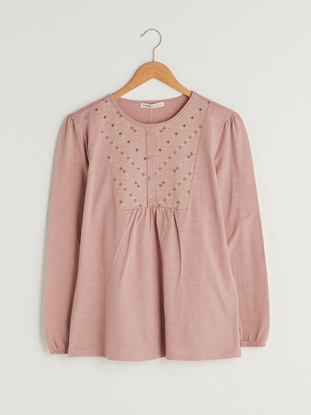 LCW Grace Crew Neck Printed Long Sleeve Women's Blouse -S1G022Z8-GJR