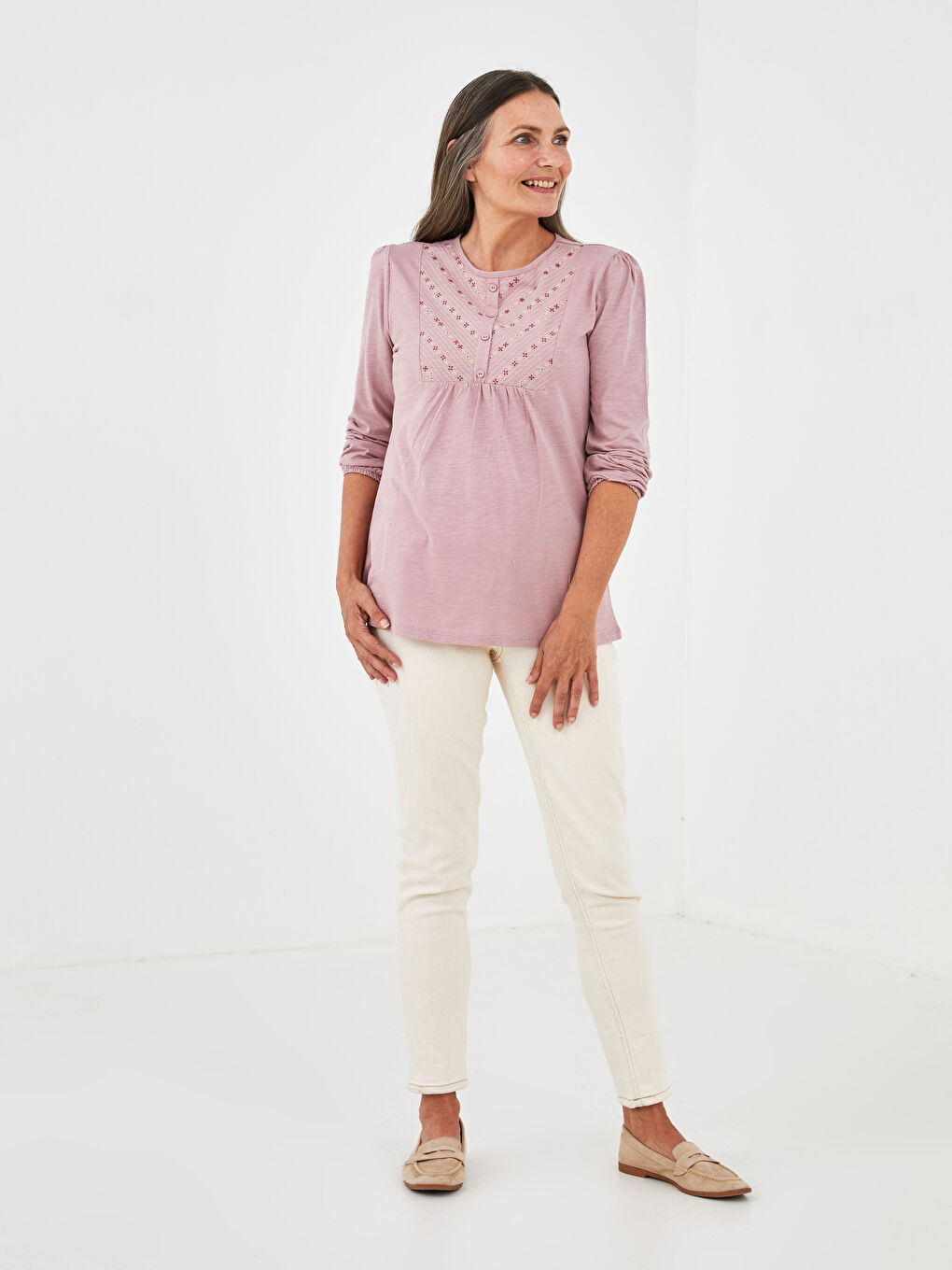 LCW Grace Crew Neck Printed Long Sleeve Women's Blouse -S1G022Z8-GJR