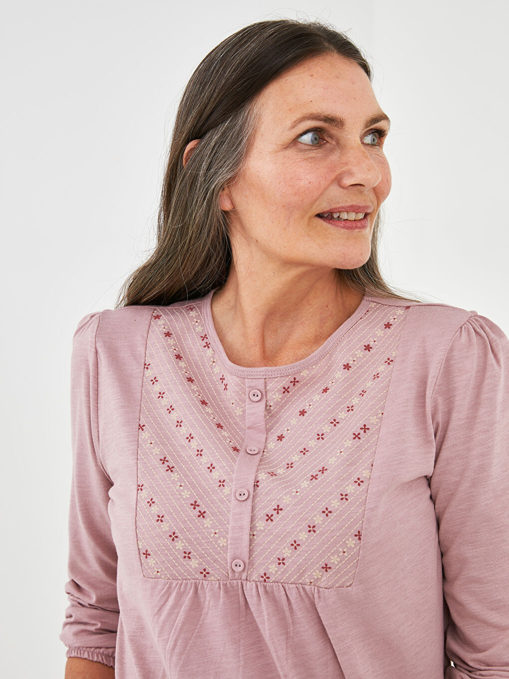 LCW Grace Crew Neck Printed Long Sleeve Women's Blouse -S1G022Z8-GJR