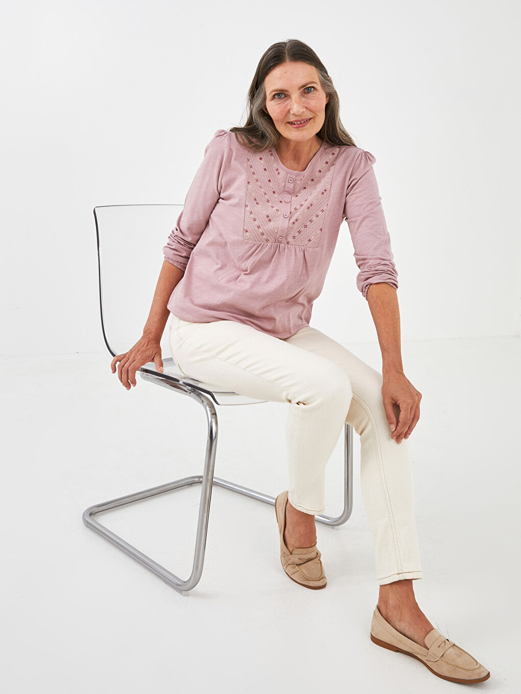 LCW Grace Crew Neck Printed Long Sleeve Women's Blouse -S1G022Z8-GJR