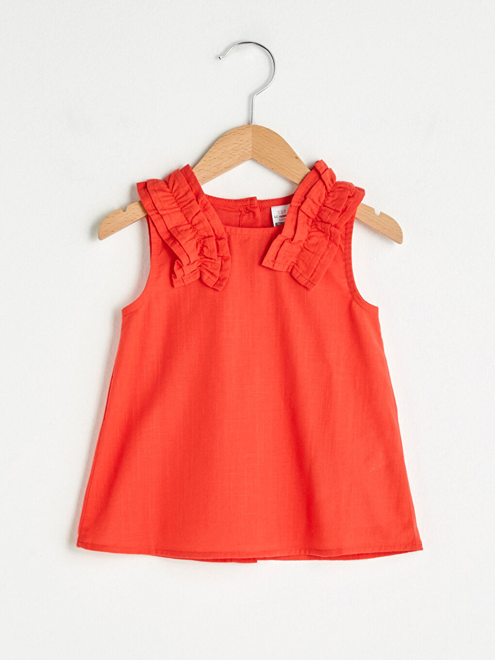 Kırmızı Kare Yaka Fırfır Detaylı Pamuklu Kız Bebek Bluz