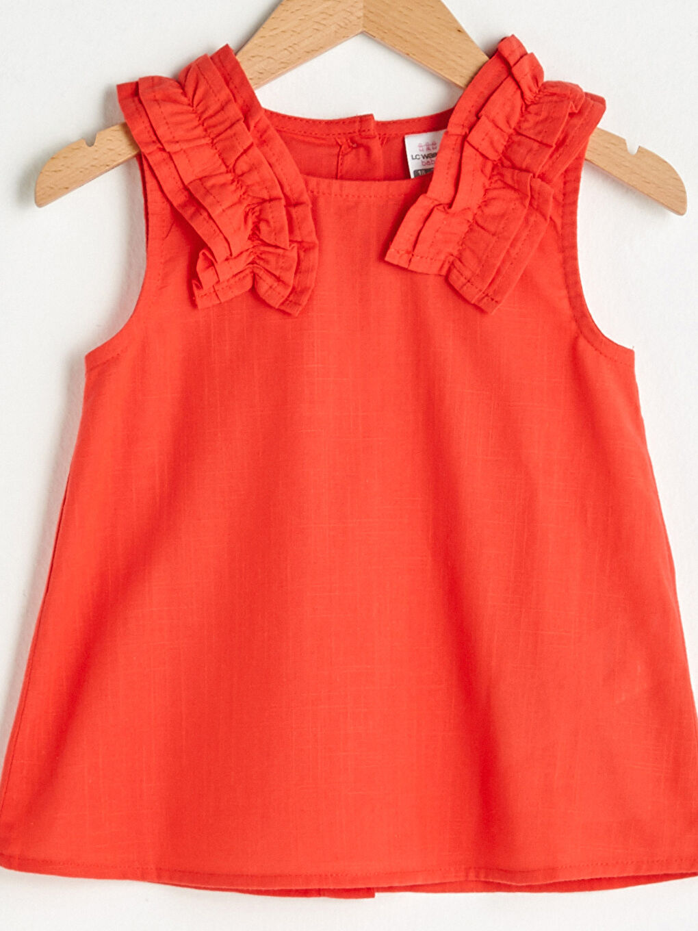 Kırmızı Kare Yaka Fırfır Detaylı Pamuklu Kız Bebek Bluz-2