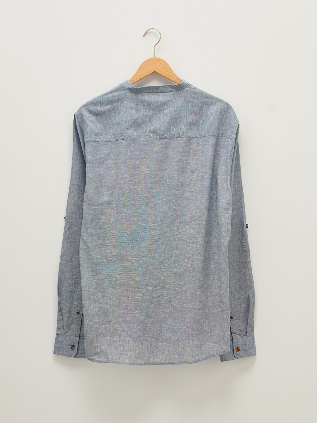 Рубашка слим-фит с воротником-стойкой и длинным рукавом для мужчин-6