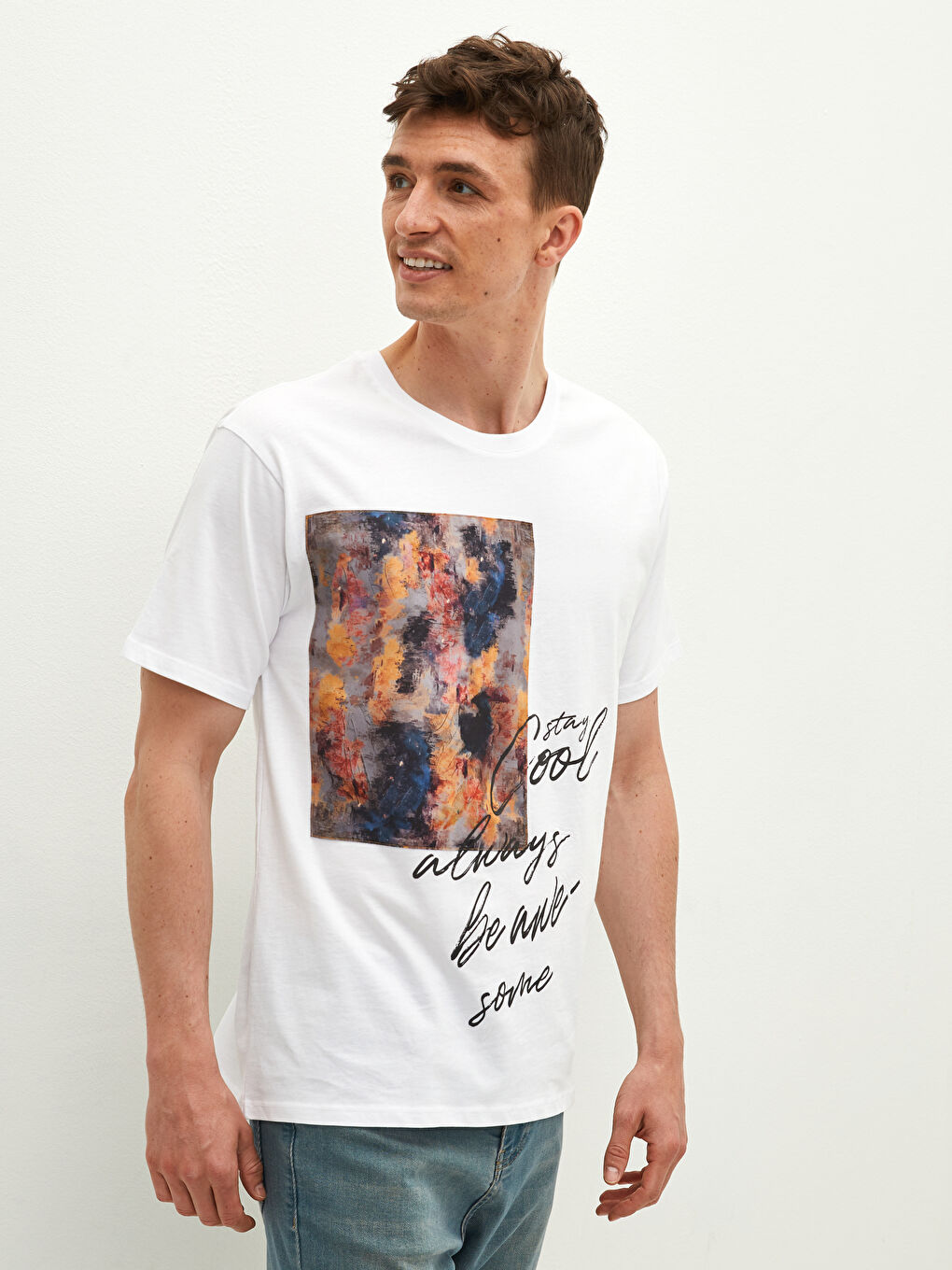 Crew Neck Short Sleeve Printed Combed Cotton Men's T-shirt-1