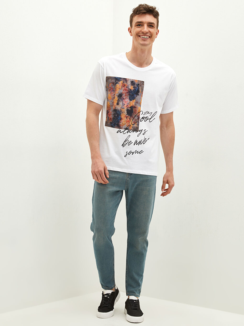 Crew Neck Short Sleeve Printed Combed Cotton Men's T-shirt-2