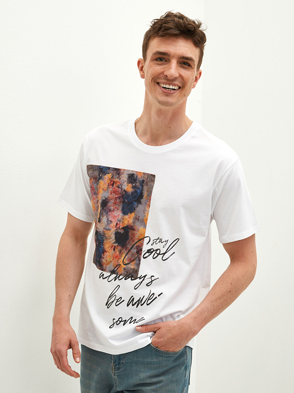 Crew Neck Short Sleeve Printed Combed Cotton Men's T-shirt-3