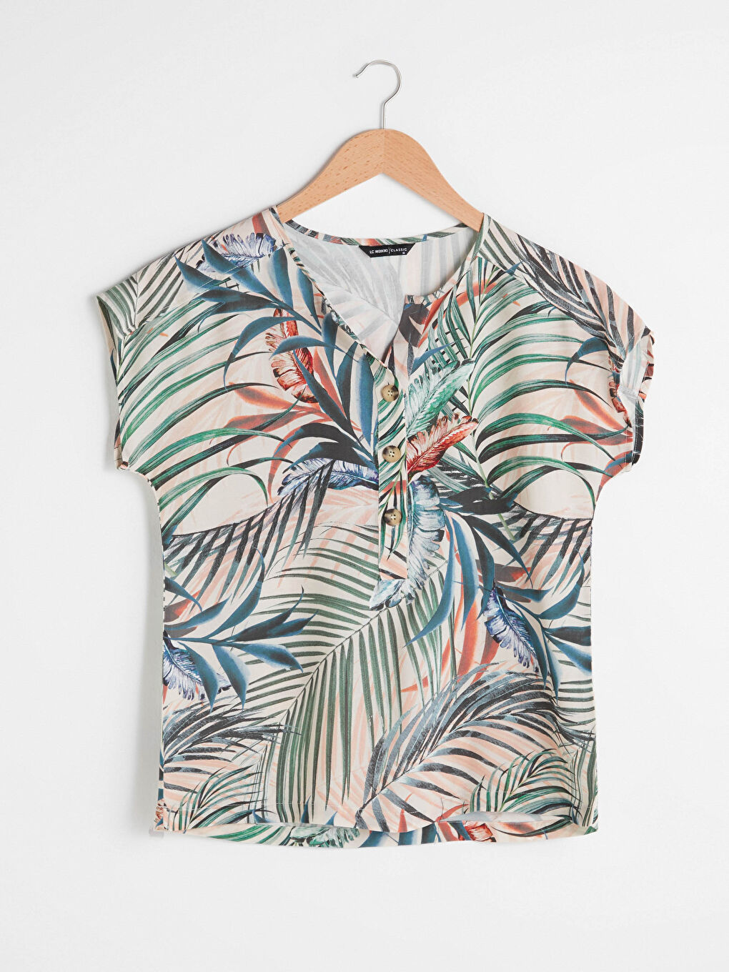 V Neck Printed Short Sleeve Viscose Women Blouse-5