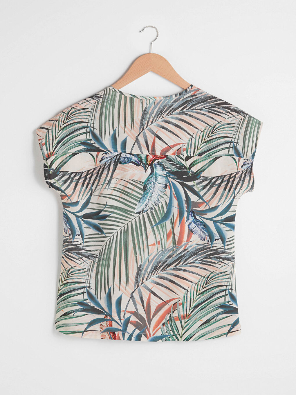 V Neck Printed Short Sleeve Viscose Women Blouse-6