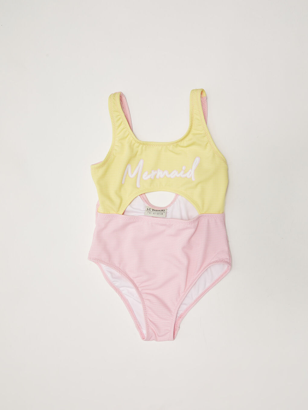 Pembe Esnek Kumaştan Baskılı Kız Çocuk Mayo