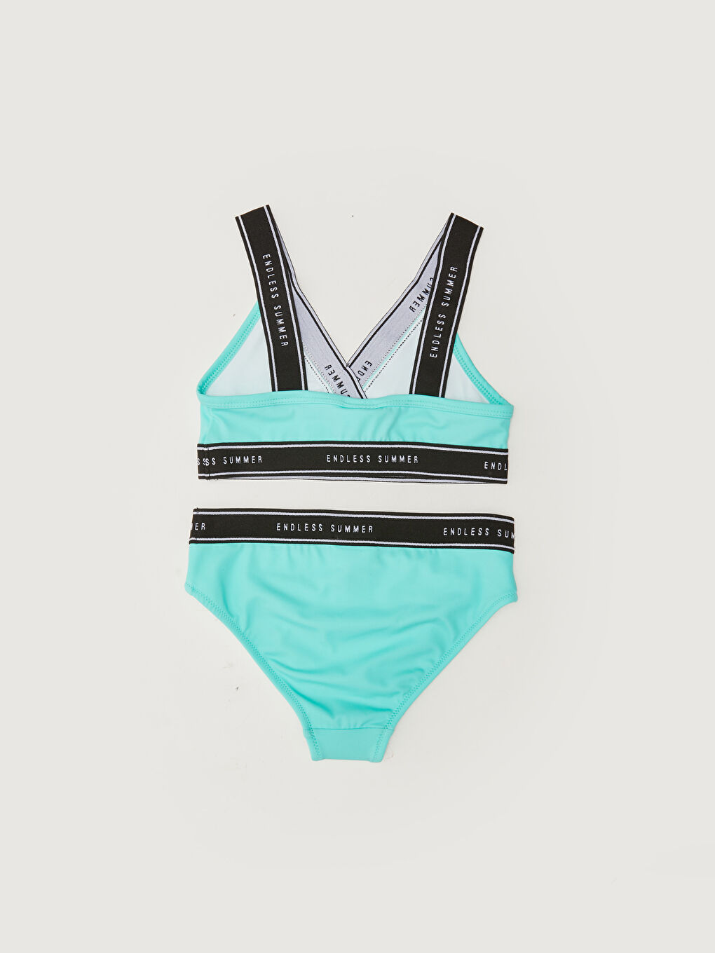 Yeşil Esnek Kumaştan Yazı Baskılı Kız Çocuk Bikini-1