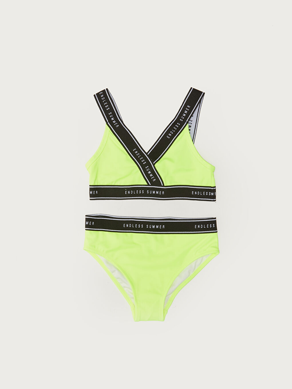 Sarı Esnek Kumaştan Yazı Baskılı Kız Çocuk Bikini