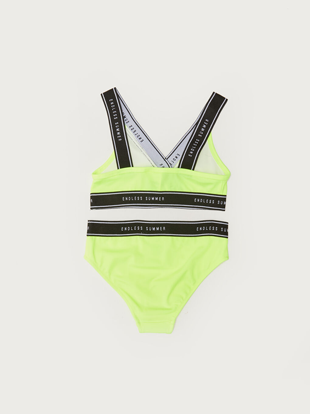 Sarı Esnek Kumaştan Yazı Baskılı Kız Çocuk Bikini-1