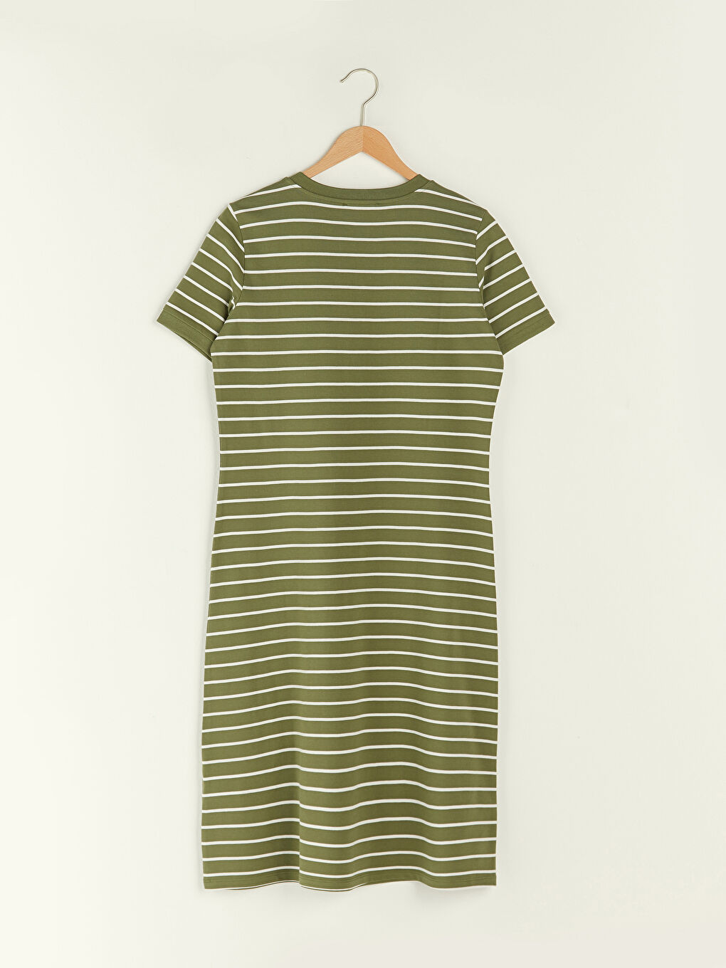 Haki Kaçık Yaka Çizgili Kısa Kollu Pike Kumaş Kadın Elbise-8