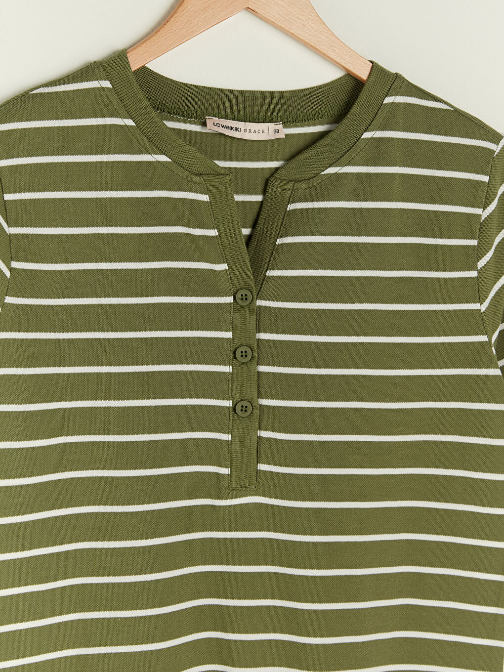 Haki Kaçık Yaka Çizgili Kısa Kollu Pike Kumaş Kadın Elbise-9