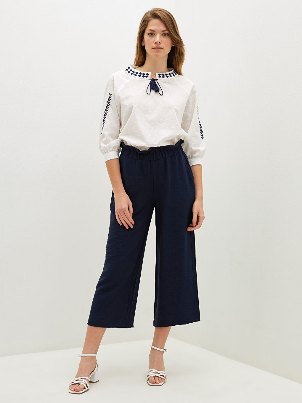 Pantalon Capri Pour Femmes Taille Haute Et Jambe Large-2