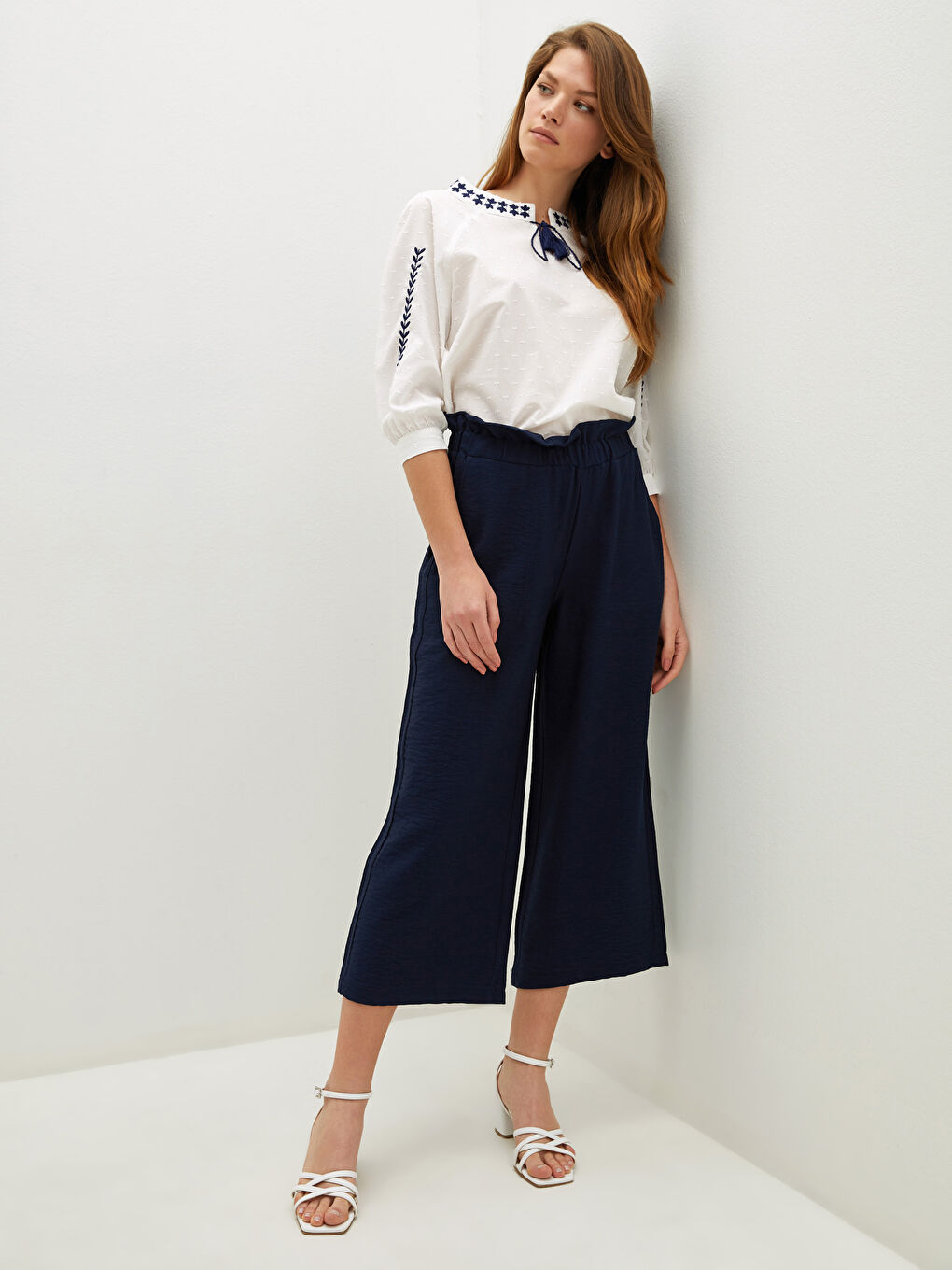 Pantalon Capri Pour Femmes Taille Haute Et Jambe Large-3