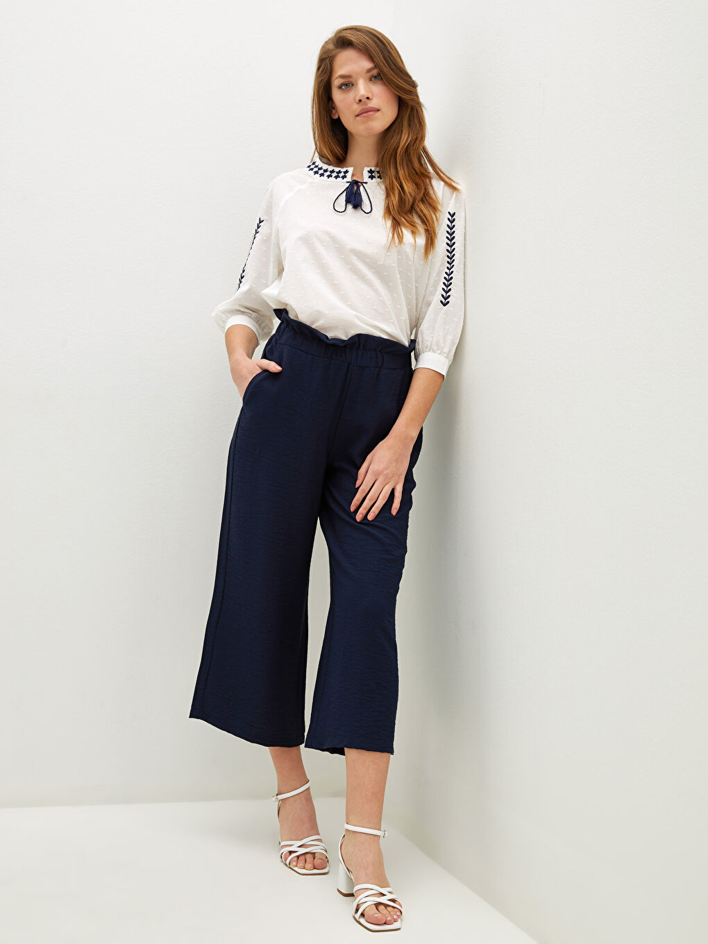 Pantalon Capri Pour Femmes Taille Haute Et Jambe Large