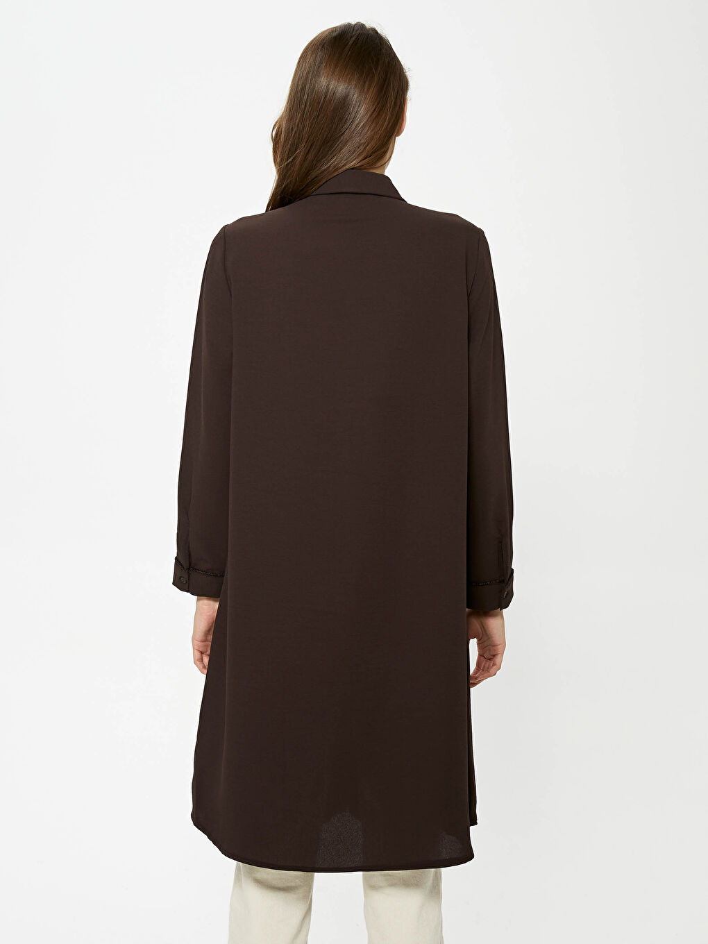 Düz Uzun Kollu Şifon Kadın Gömlek Tunik-4