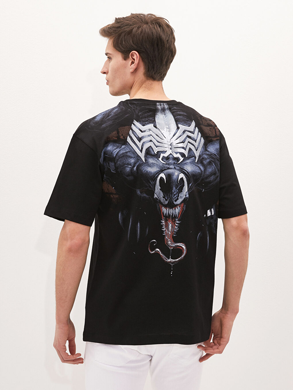 Siyah Bisiklet Yaka Kısa Kollu Baskılı Penye Erkek Tişört-5