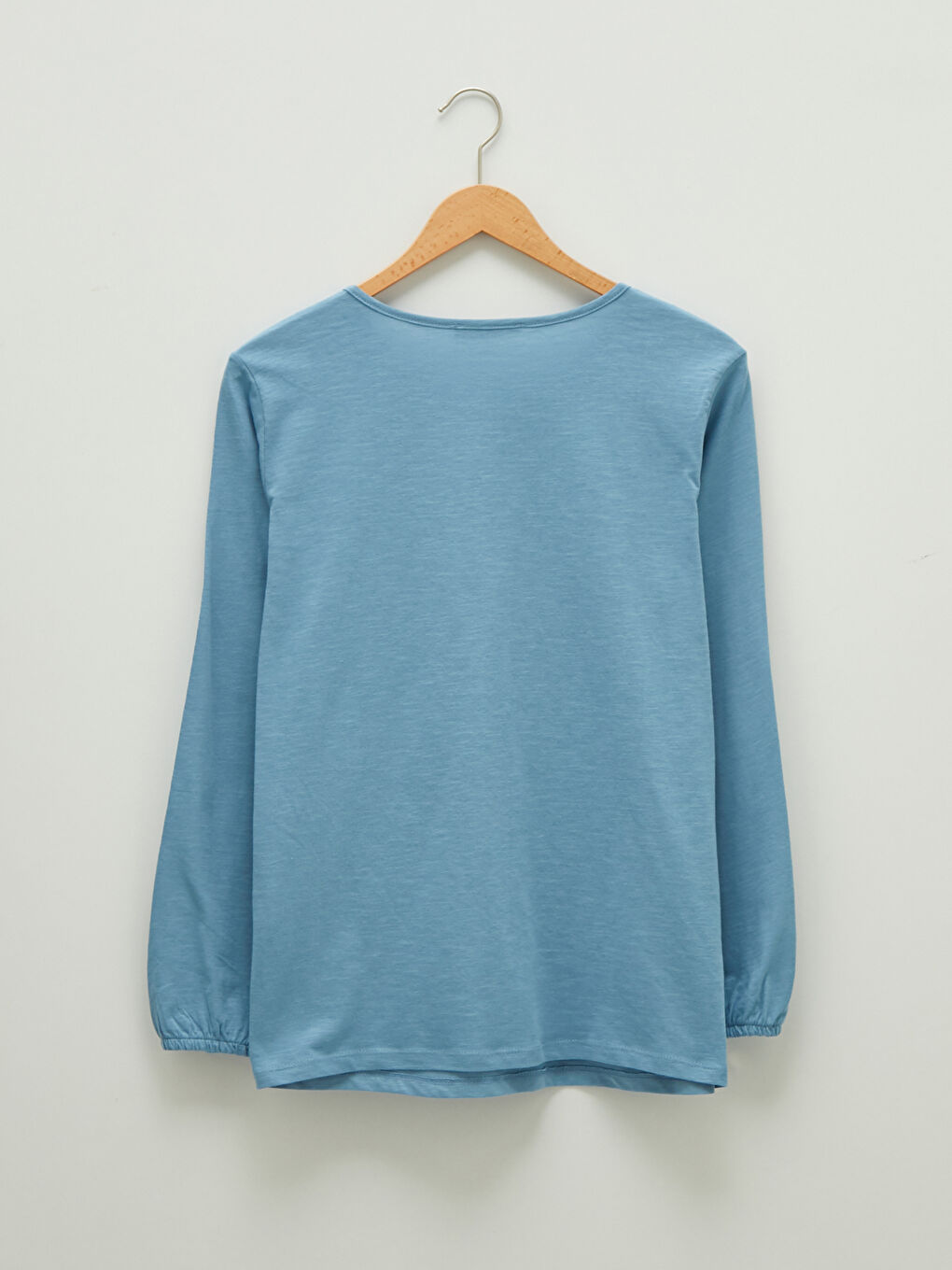 Mavi Bağlamalı Yaka Nakışlı Uzun Kollu Pamuklu Kadın Bluz-6