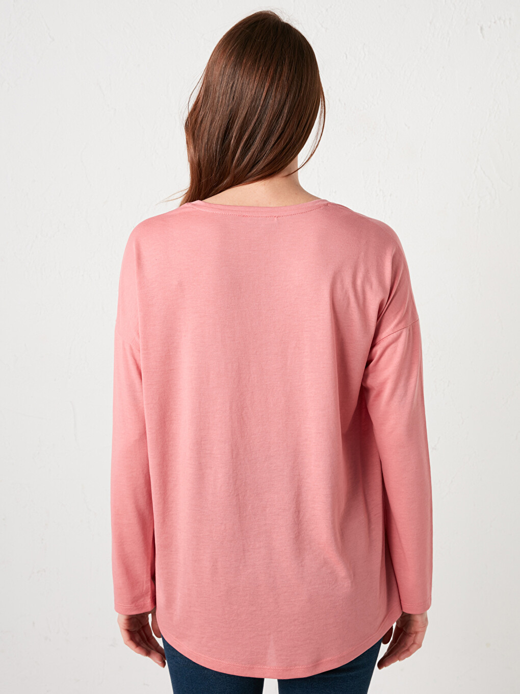 V-neck Plain Long Sleeve Women's T-shirt-4