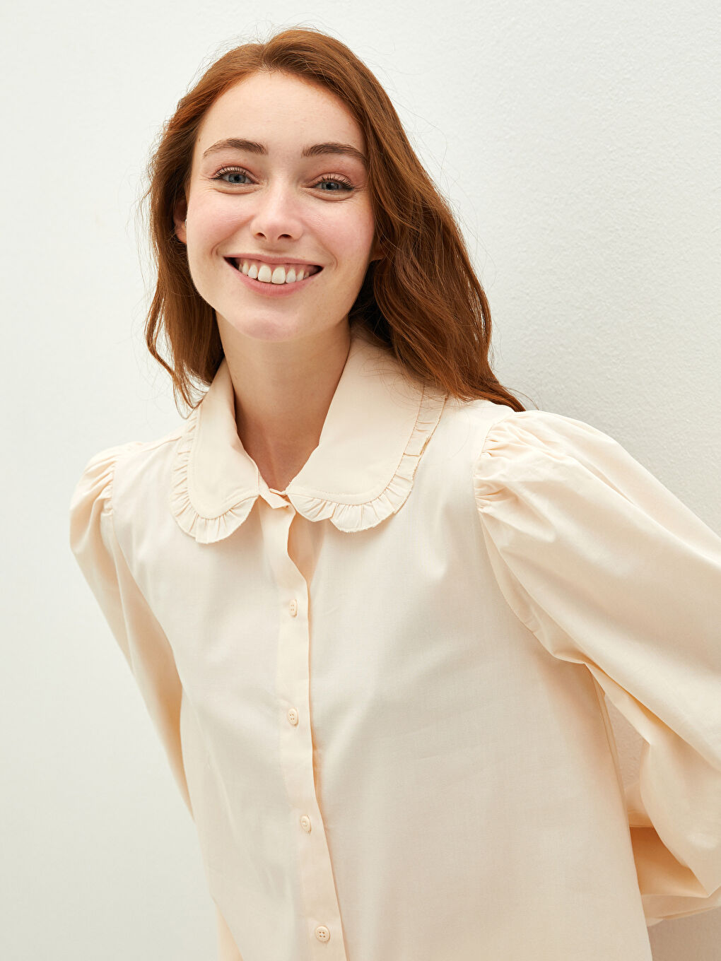 LCW Modest Fırfırlı Bebe Yaka Düz Uzun Kollu Poplin Kadın Tunik -S1G339Z8-RPH