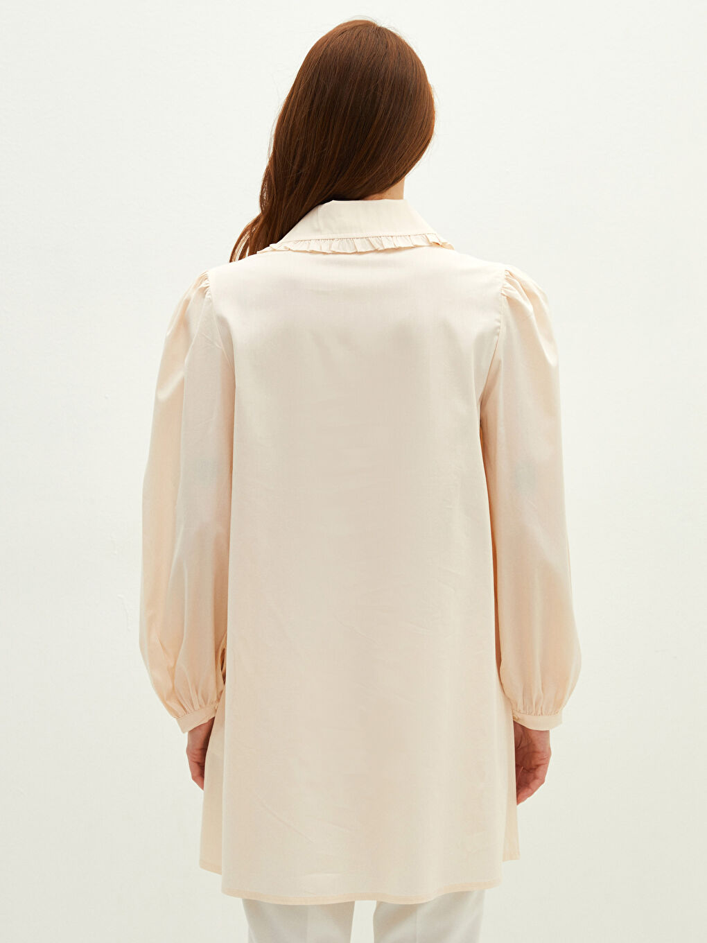 LCW Modest Fırfırlı Bebe Yaka Düz Uzun Kollu Poplin Kadın Tunik -S1G339Z8-RPH