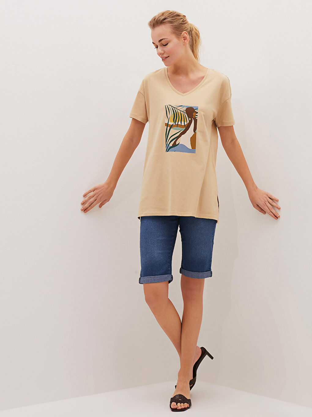 Crew Neck Printed Short Sleeve Cotton Women's T-shirt-5