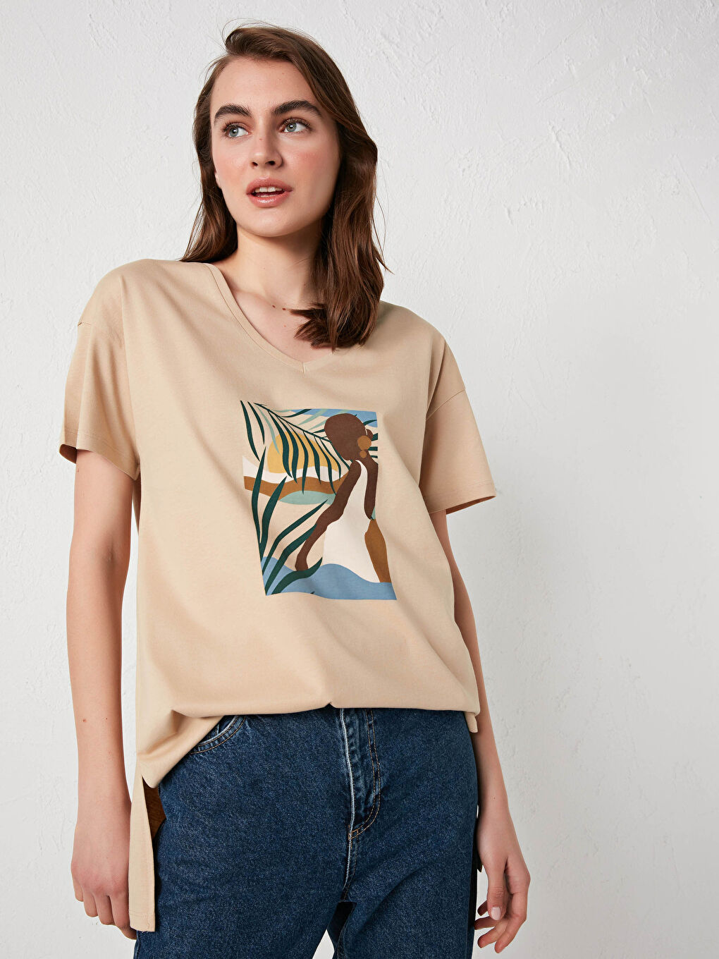 Crew Neck Printed Short Sleeve Cotton Women's T-shirt-1