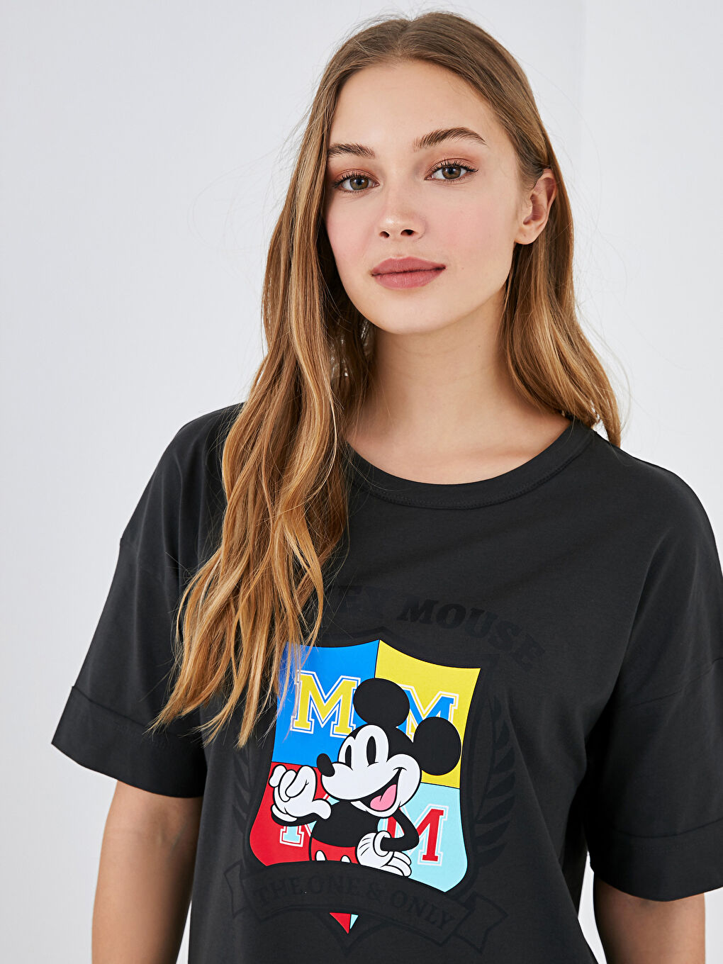 Crew Neck Mickey Mouse Printed Short Sleeve Cotton Women's Dress-3