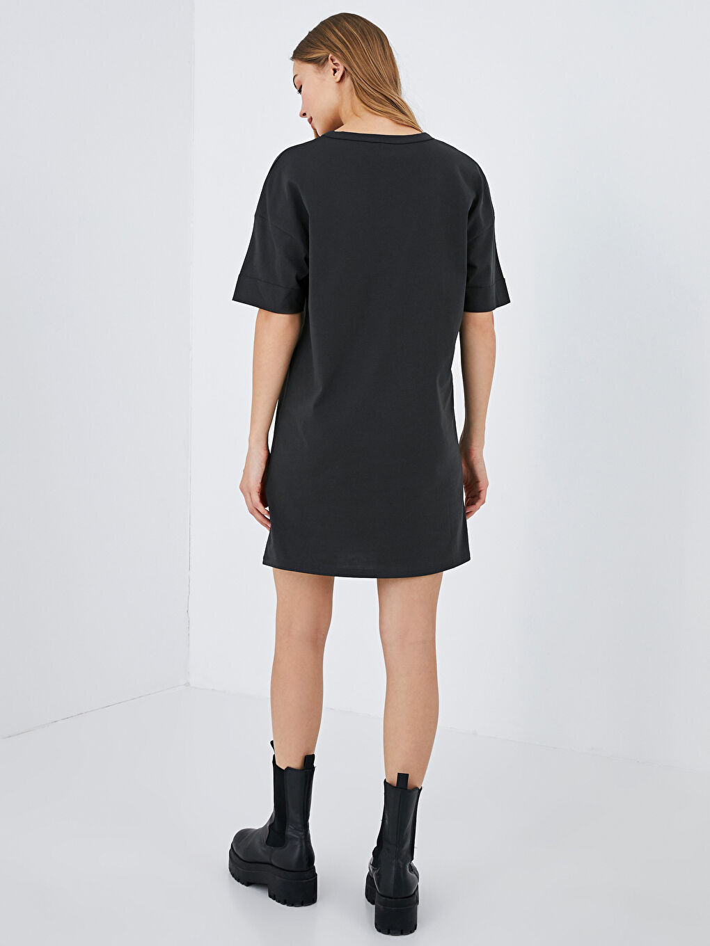 Crew Neck Mickey Mouse Printed Short Sleeve Cotton Women's Dress-4