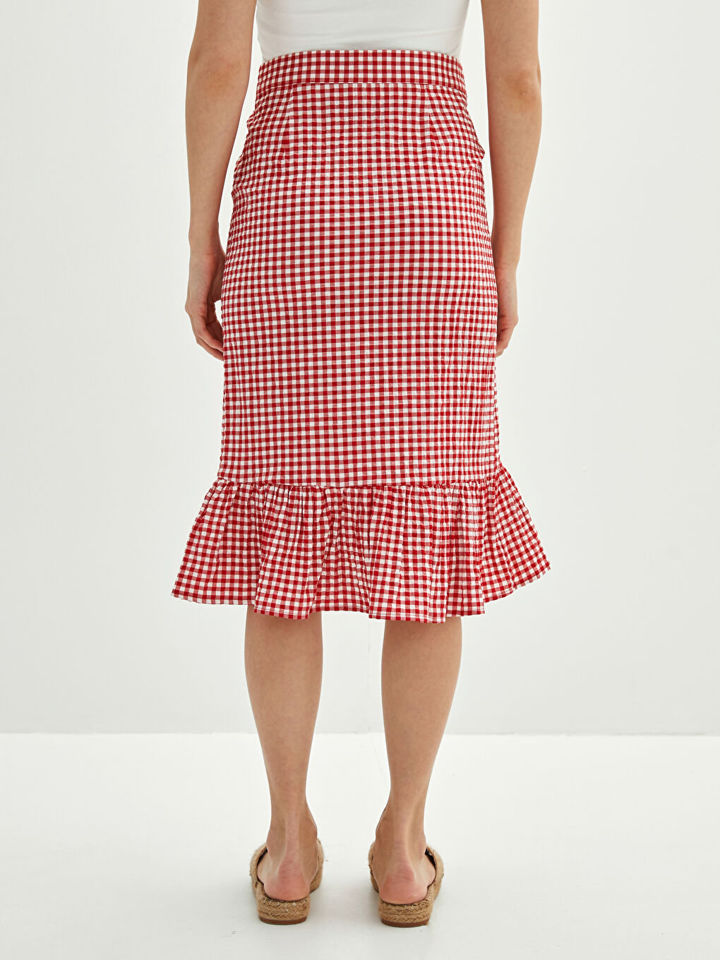 Jupe Femme Plaid Boutonnée à Volants-4