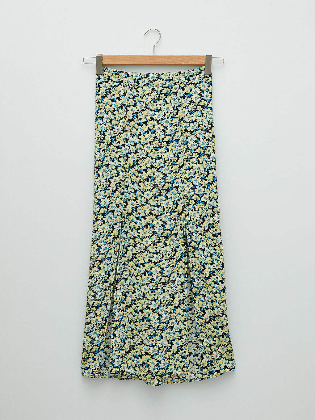 Mavi Beli Lastikli Çiçekli A Kesim Maroken Kumaş Kadın Etek-5