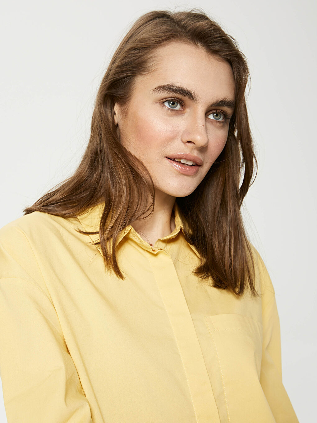 Sarı Düz Poplin Kadın Gömlek Tunik-2