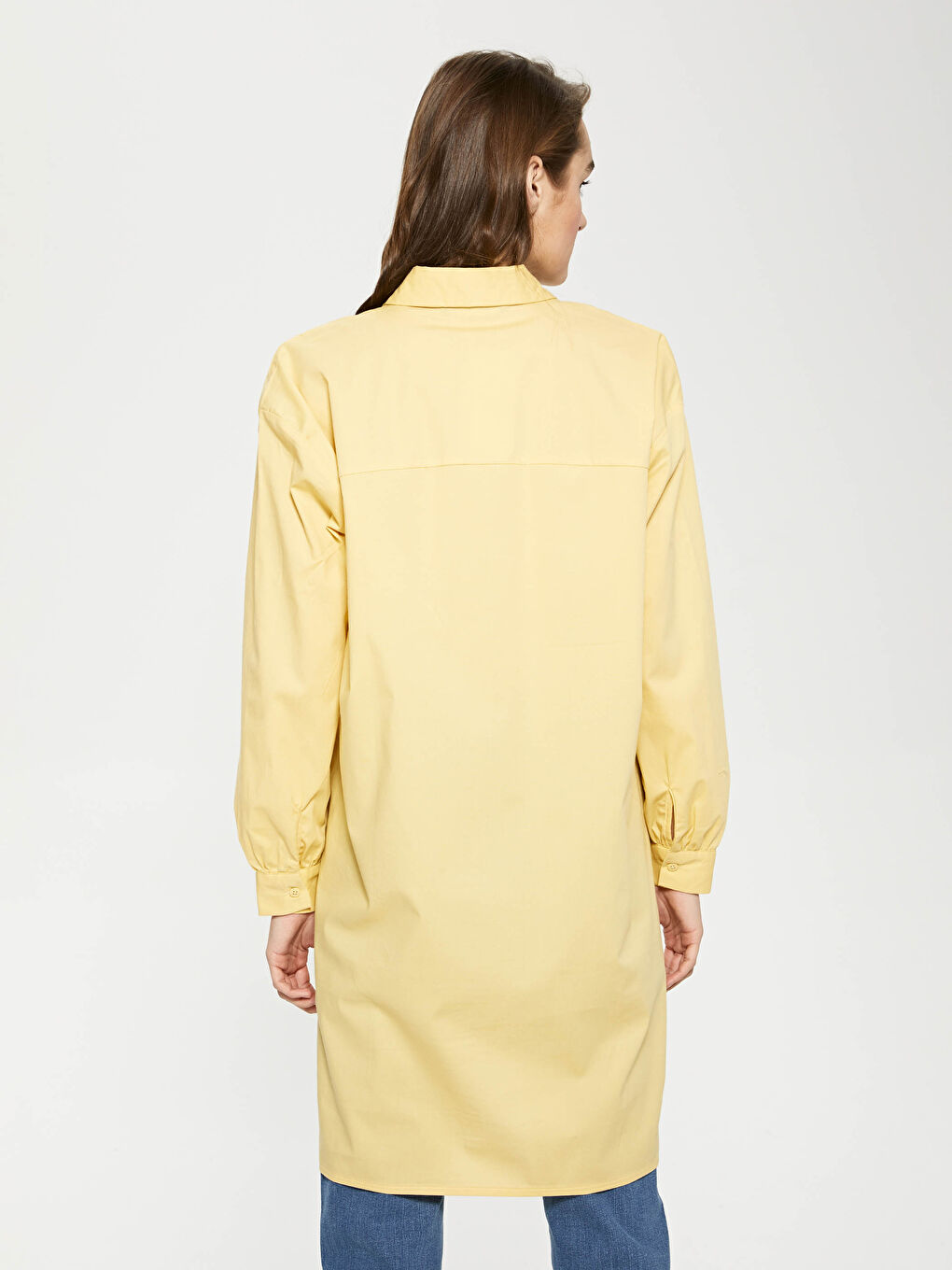 Sarı Düz Poplin Kadın Gömlek Tunik-4