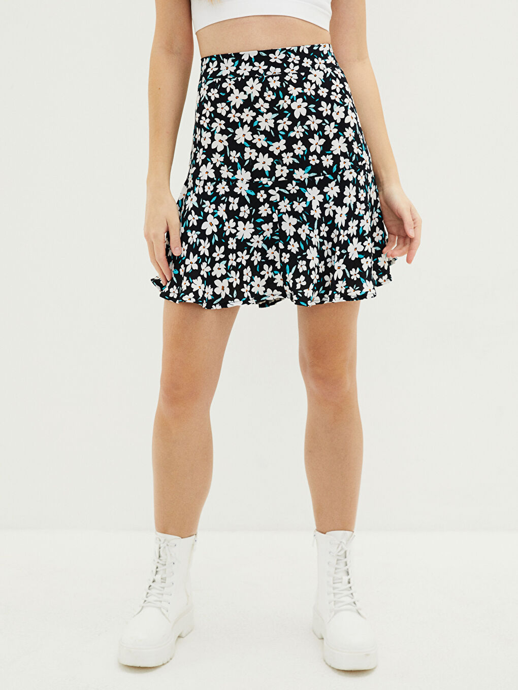 Fustă Confortabilă Model Floral Femei Piele-2