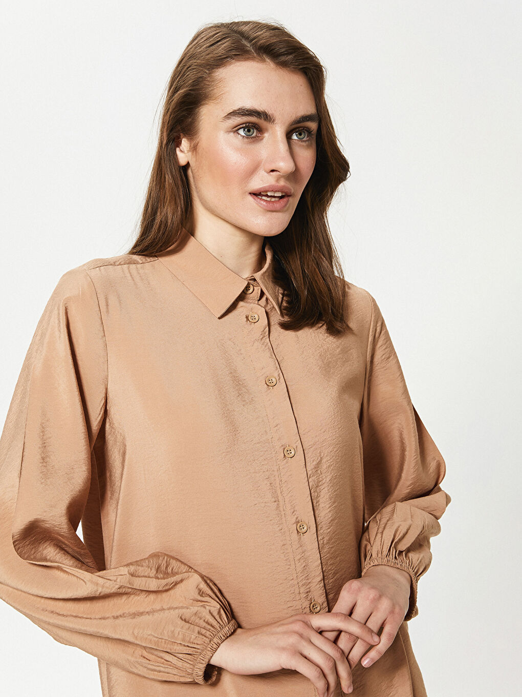 Tunică Cămașă Simplă cu Mânecă Lungă pentru Femei-1