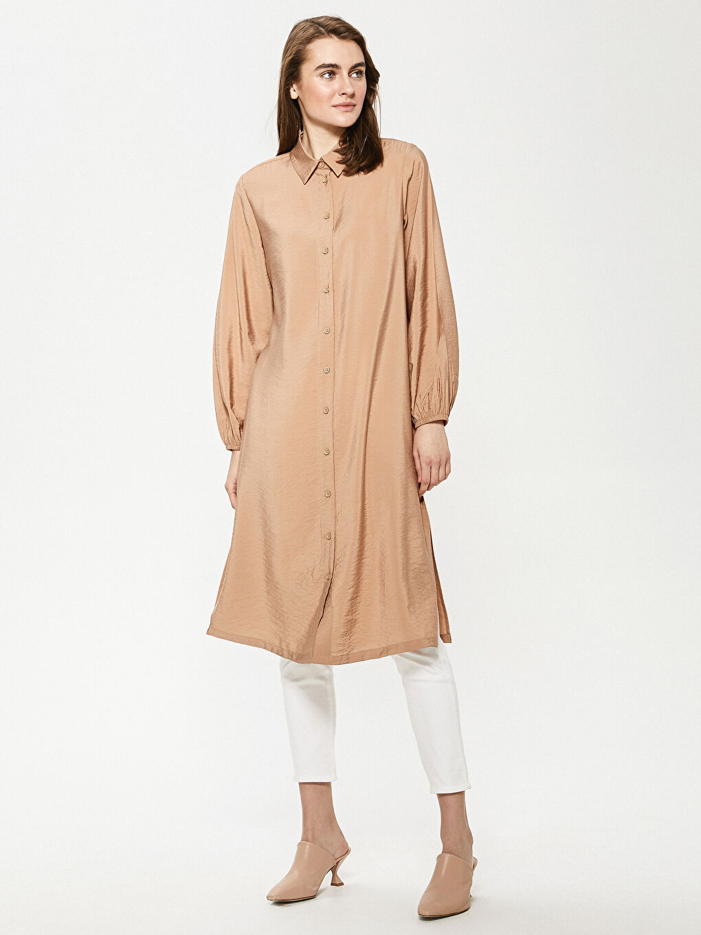 Tunică Cămașă Simplă cu Mânecă Lungă pentru Femei-3