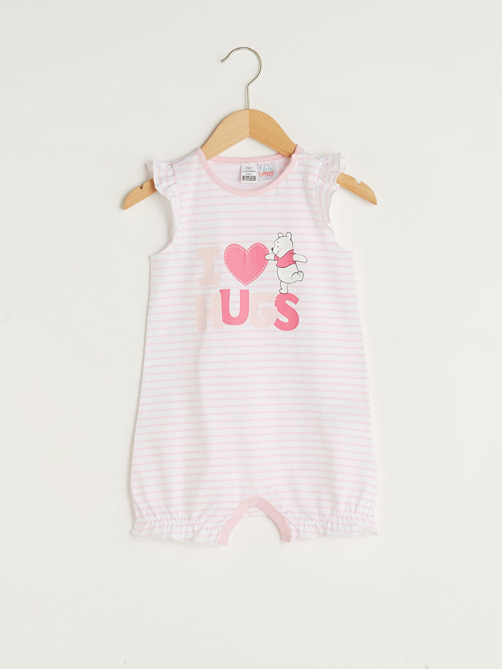 Beyaz Bisiklet Yaka Winnie the Pooh Baskılı Pamuklu Kız Bebek Tulum