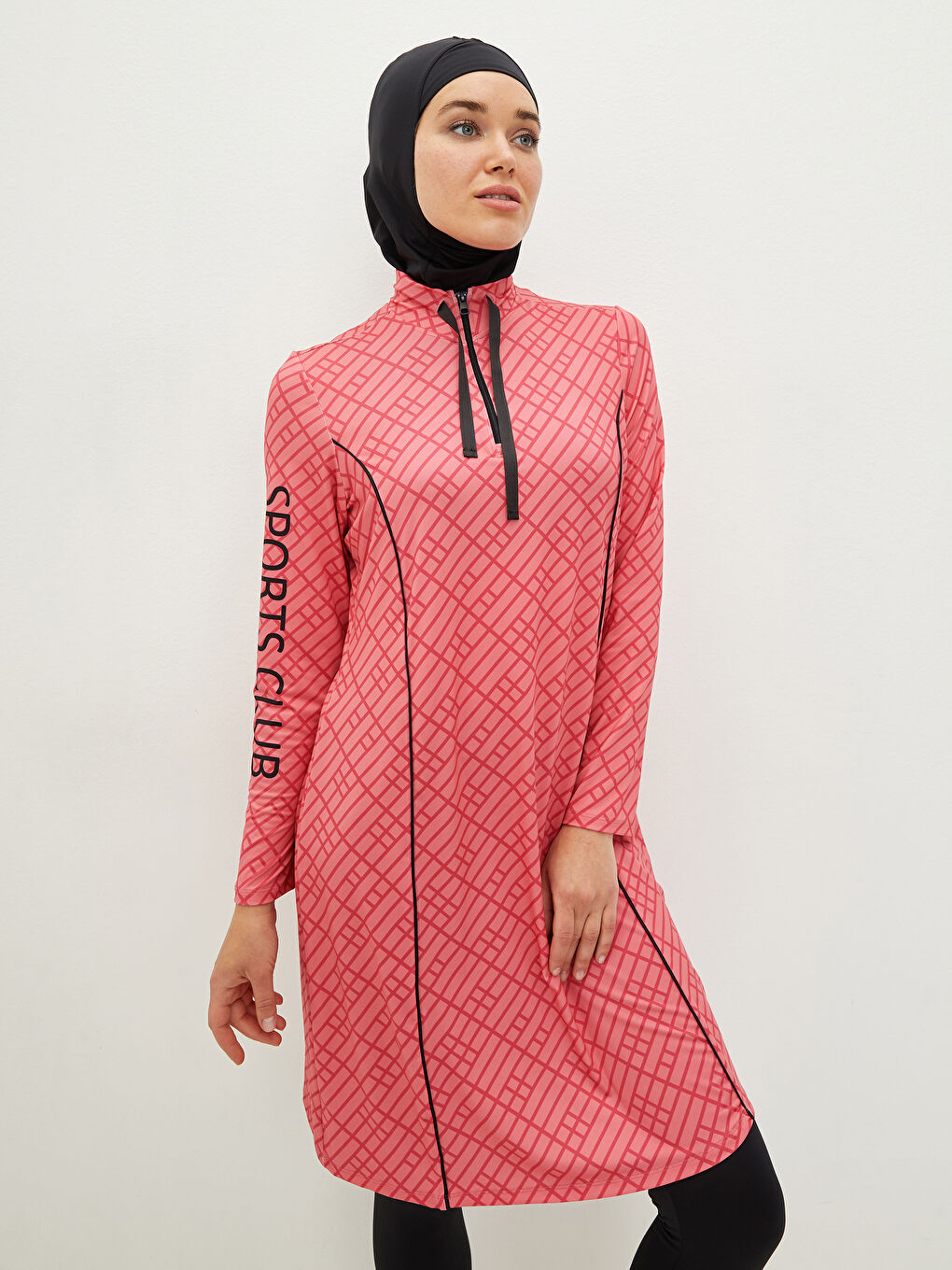 Mercan Desenli Kadın Tesettür Mayo-1