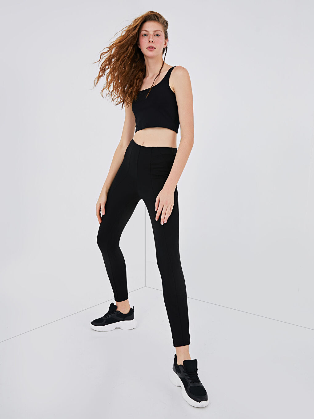 Siyah Beli Lastikli Kadın Tayt Pantolon